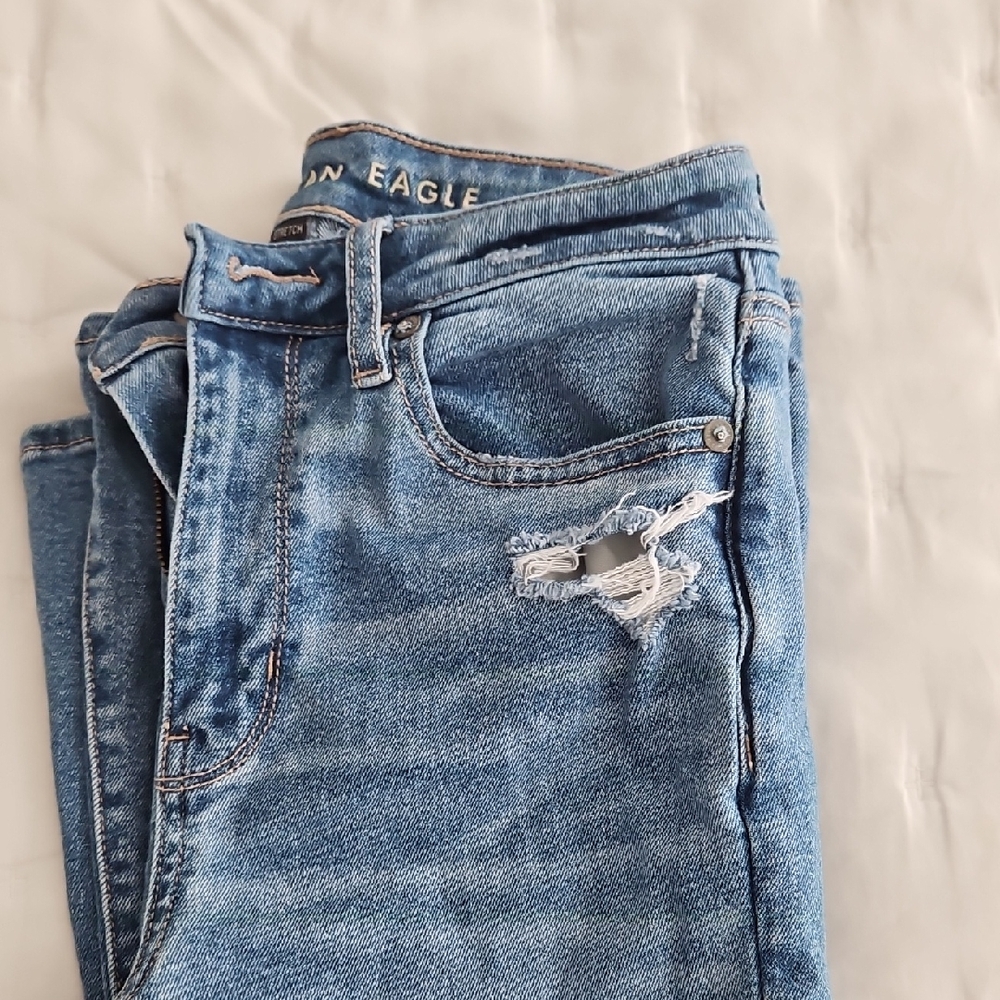 American Eagle Outfitters Women's Distressed Light Blue Bootcut Slightly Flared